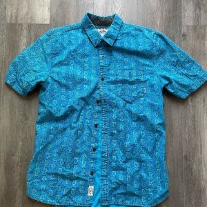 Vans Men's Blue Teal Short Sleeve Patterned Button-Down Shirt